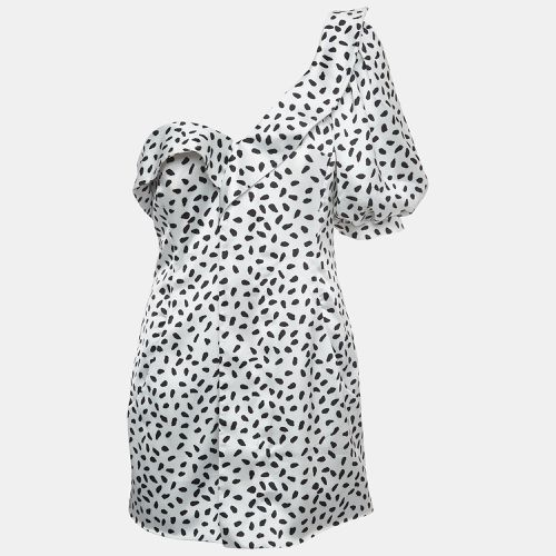 Self-Portrait White Dotted Satin One Shoulder Mini Dress M - Self-Portrait - Modalova