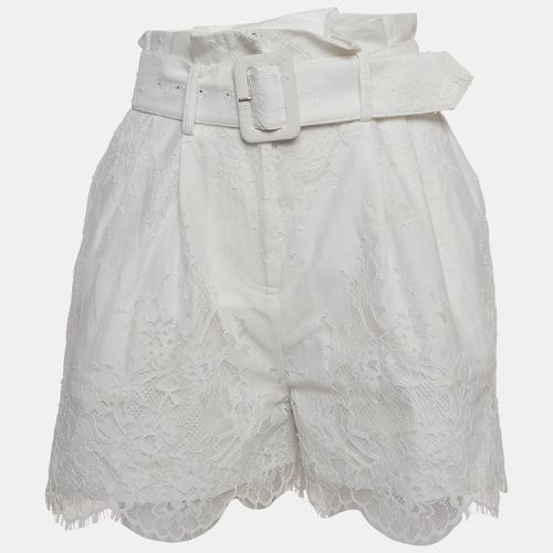 Self-Portrait White Embroidered Cotton Belted Shorts S - Self-Portrait - Modalova