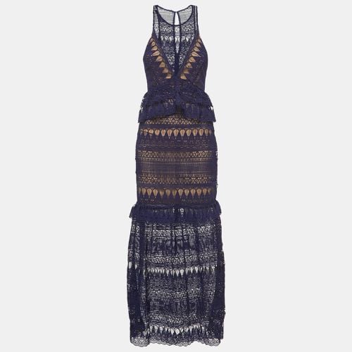 Self-Portrait Navy Blue Teardrop Guipure Lace Paneled Maxi Dress M - Self-Portrait - Modalova