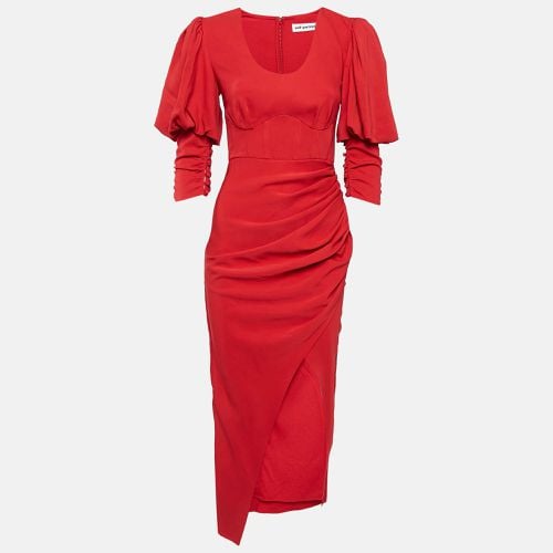 Self-Portrait Red Stretch Crepe Ruched Midi Dress S - Self-Portrait - Modalova