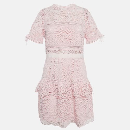 Self-Portrait Pink Abstract Guipure Lace Ruffled Mini Dress S - Self-Portrait - Modalova