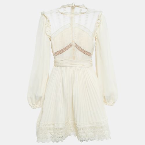 Self-Portrait Cream Crepe Lace Trimmed Mini Dress M - Self-Portrait - Modalova