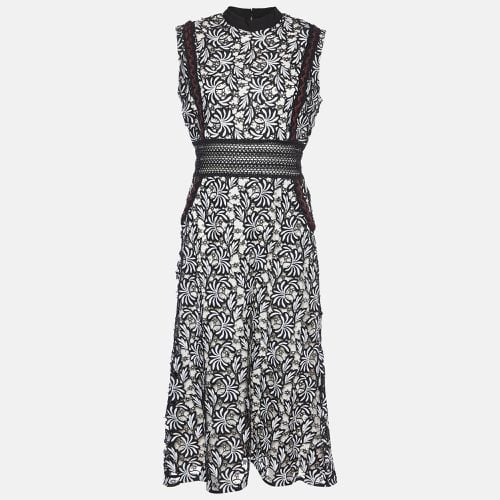 Self-Portrait Black/White Lace Sleeveless Midi Dress M - Self-Portrait - Modalova