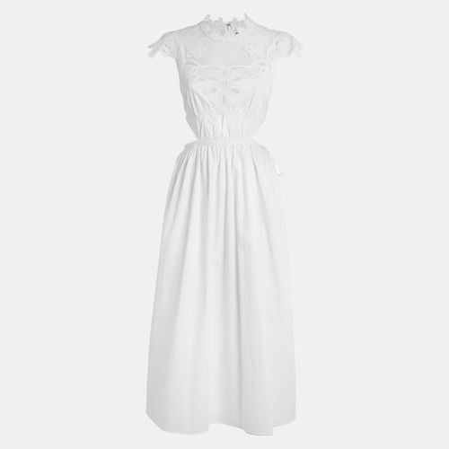 Self-Portrait White Cotton Lace Bib Detail Sleeveless Midi Dress S - Self-Portrait - Modalova