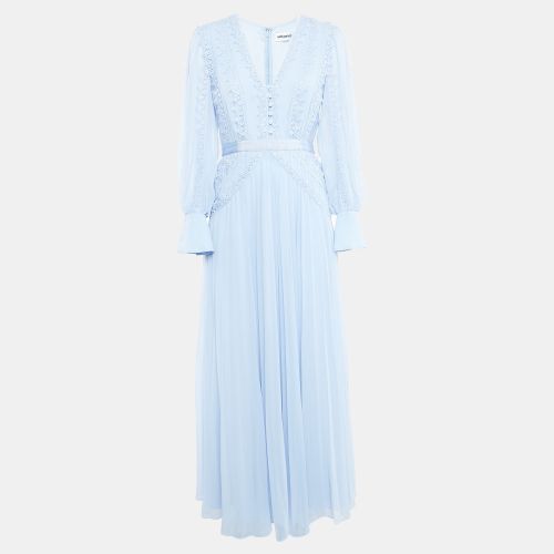 Self-Portrait Light Blue Chiffon Lace Trimmed Maxi Dress M - Self-Portrait - Modalova