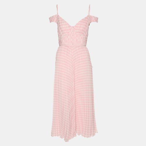 Self-Portrait Pink Gingham Print Chiffon Pleated Midi Dress M - Self-Portrait - Modalova