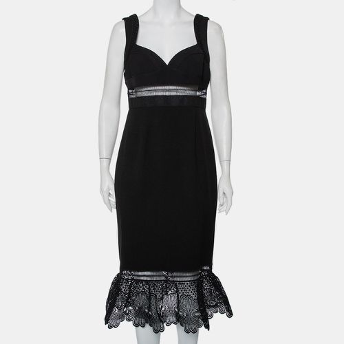 Self-Portrait Black Crepe Lace Trim Detail Olivia Midi Dress L - Self-Portrait - Modalova