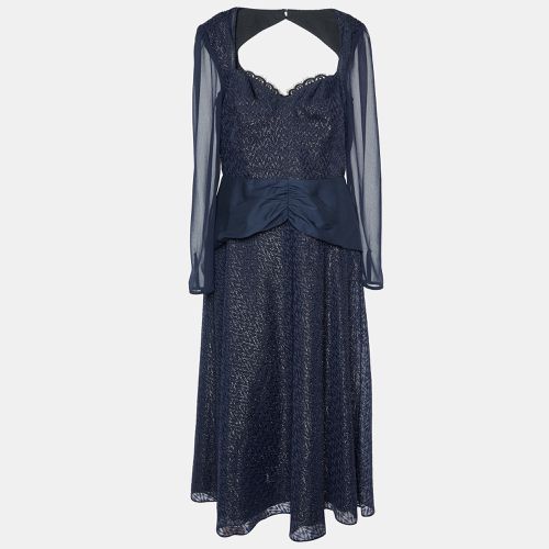 Self-Portrait Navy Blue Metallic Fil Coupe Midi Dress L - Self-Portrait - Modalova