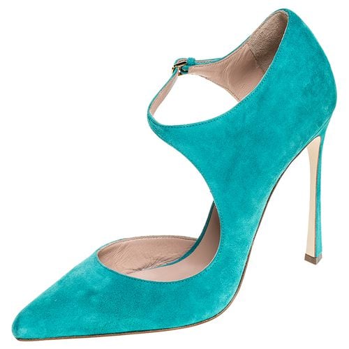 Sergio Rossi Aqua Blue Suede Mary Jane Ankle Strap Pumps Size 40 - Sergio Rossi - Modalova