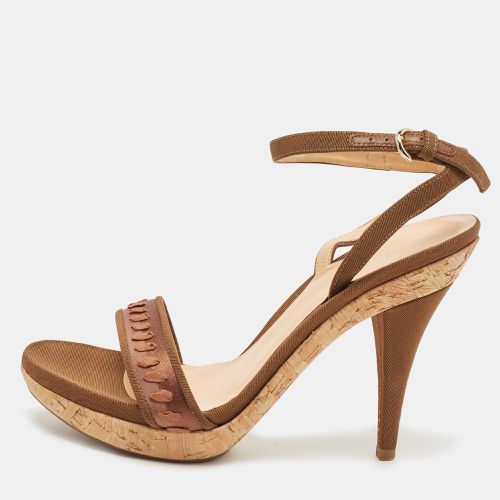 Sergio Rossi Brown Canvas Ankle Strap Sandals Size 37.5 - Sergio Rossi - Modalova