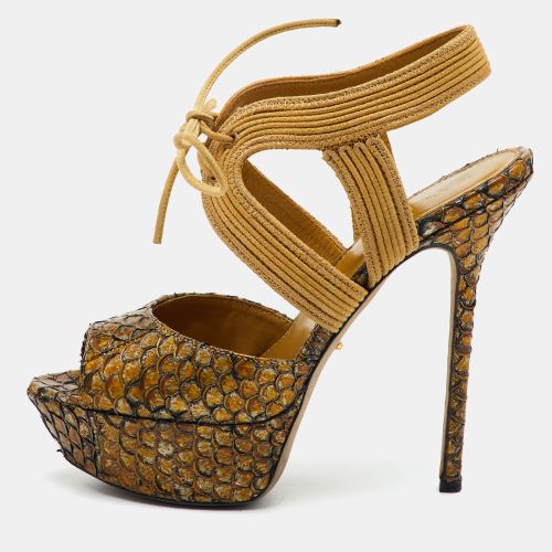 Size 36 Python Embossed Leather Platform Ankle Tie Sandals - Sergio Rossi - Modalova