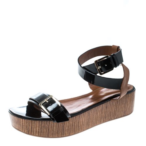 Sergio Rossi Black/Brown Leather Ankle Strap Wedge Sandals Size 40 - Sergio Rossi - Modalova