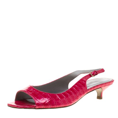 Sergio Rossi Red Croc Embossed Leather Slingback Open Toe Sandals Size 38 - Sergio Rossi - Modalova