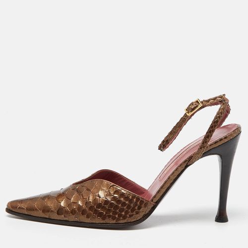 Sergio Rossi Brown Python Leather Pointed Toe Ankle Strap Pumps Size 37.5 - Sergio Rossi - Modalova