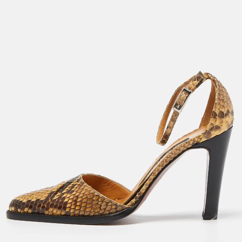 Sergio Rossi Beige/Brown Python Leather Pointed Toe Ankle Strap Size 37 - Sergio Rossi - Modalova