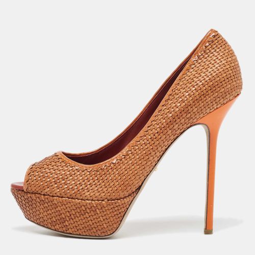 Sergio Rossi Brown Woven Leather Peep Toe Pumps Size 41 - Sergio Rossi - Modalova