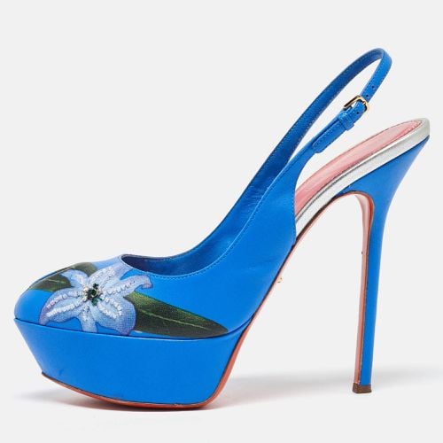 Sergio Rossi Blue Leather Peep Toe Platform Slingback Pumps Size 38.5 - Sergio Rossi - Modalova