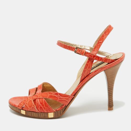 Sergio Rossi Orange Croc Embossed Leather Ankle Strap Sandals Size 40.5 - Sergio Rossi - Modalova