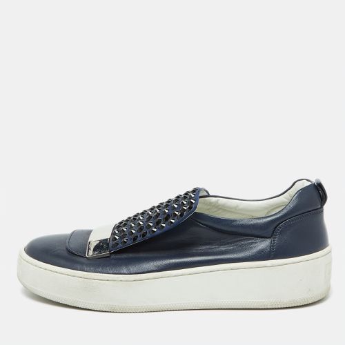 Sergio Rossi Blue Leather and Suede Crystal Embellished SR1 Low Top Sneakers Size 38 - Sergio Rossi - Modalova