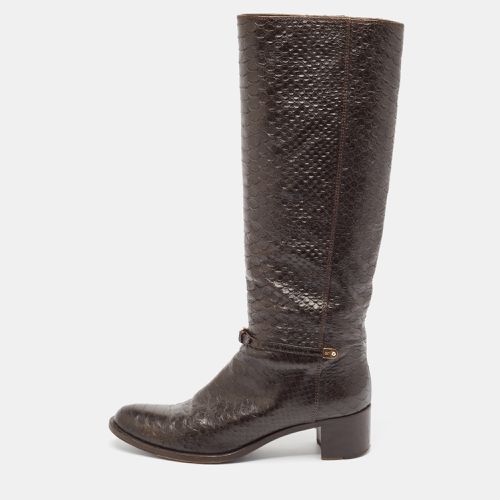 Sergio Rossi Brown Python Embossed Leather Knee Length Boots Size 38.5 - Sergio Rossi - Modalova