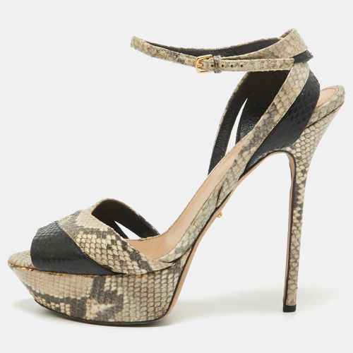 Sergio Rossi Grey Python Embossed Leather Ankle Strap Sandals Size 41 - Sergio Rossi - Modalova