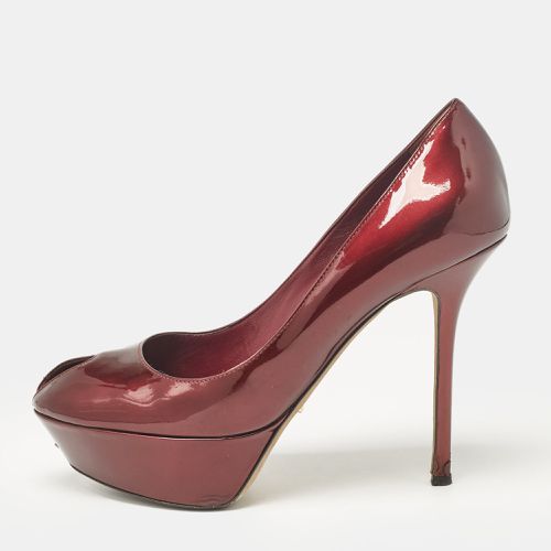 Sergio Rossi Burgundy Patent Leather Peep Toe Platform Pumps Size 38.5 - Sergio Rossi - Modalova