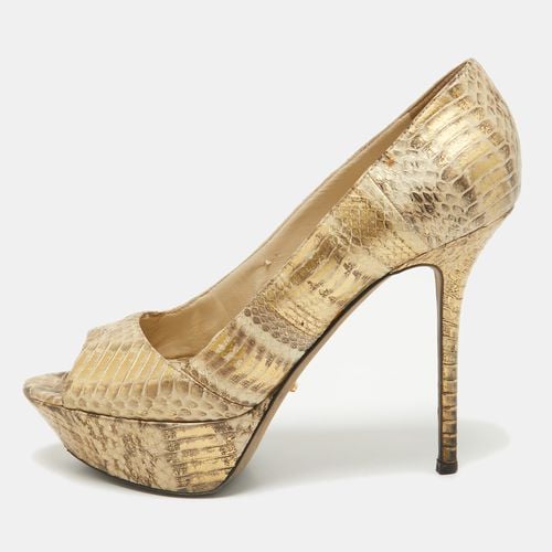 Snakeskin Embossed Leather Peep Toe Pumps Size 39 - Sergio Rossi - Modalova