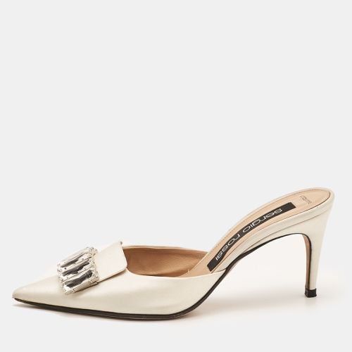 Sergio Rossi Off White Satin Crystal Embellished Mules Size 38.5 - Sergio Rossi - Modalova