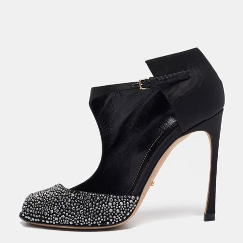 Sergio Rossi Black Satin Crystal Embellished Peep Toe D'orsay Pumps Size 38 - Sergio Rossi - Modalova