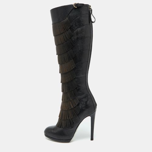 Sergio Rossi Black Lizard Embossed Leather Over The Knee Boots Size 35 - Sergio Rossi - Modalova