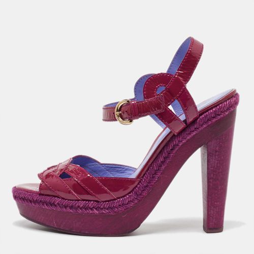 Sergio Rossi Pink Patent Leather Wooden Platform Ankle Strap Sandals Size 39 - Sergio Rossi - Modalova