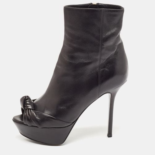 Sergio Rossi Black Leather Knot Open Toe Platform Ankle Boots Size 36.5 - Sergio Rossi - Modalova