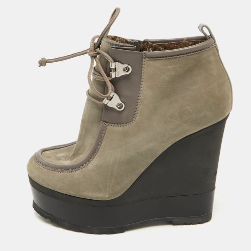 Sergio Rossi Grey Nubuck Leather Woolen Wedge Ankle Boots Size 38 - Sergio Rossi - Modalova