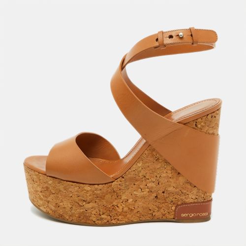 Leather Strappy Cork Platform Wedge Sandals Size 39 - Sergio Rossi - Modalova