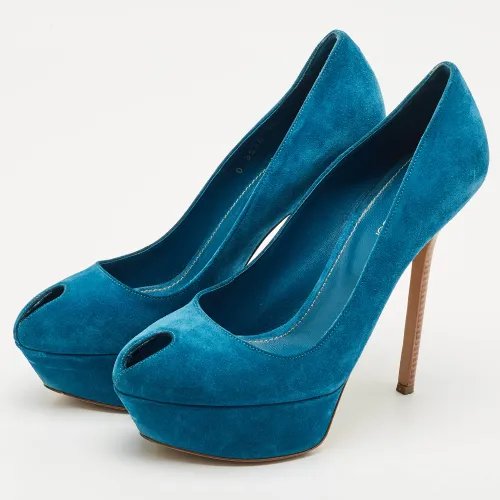Suede Peep Toe Platform Pumps Size 38.5 - Sergio Rossi - Modalova