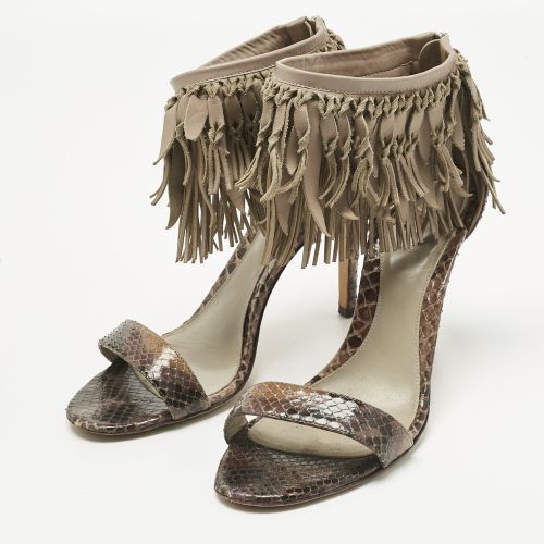 Leather and Python Leather Ankle Strap Sandals Size 38 - Sergio Rossi - Modalova