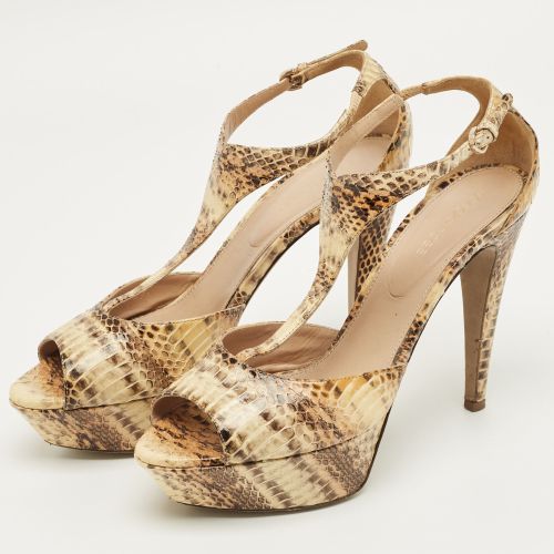 Brown Python Leather T-Strap Platform Sandals Size 39 - Sergio Rossi - Modalova
