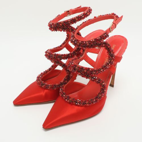 Size Embellished 40 Python Leather and Satin Ankle Strap Sandals - Sergio Rossi - Modalova