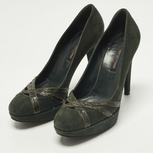 Size 38 Python Leather and Suede Platform Pumps - Sergio Rossi - Modalova