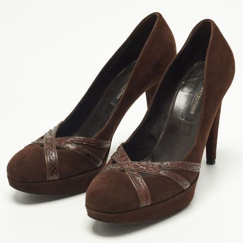 Size 38 Python Leather and Suede Platform Pumps - Sergio Rossi - Modalova