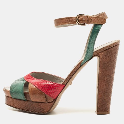 Size 40 Lizard Embossed Leather Ankle Strap Sandals - Sergio Rossi - Modalova