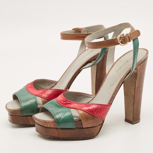 Size 40 Lizard Embossed Leather Ankle Strap Sandals - Sergio Rossi - Modalova