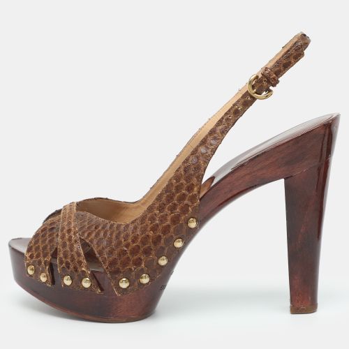 Size 37.5 Python Embossed Leather Platform Slingback Sandals - Sergio Rossi - Modalova