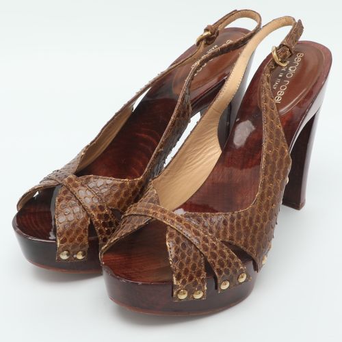 Size 37.5 Python Embossed Leather Platform Slingback Sandals - Sergio Rossi - Modalova