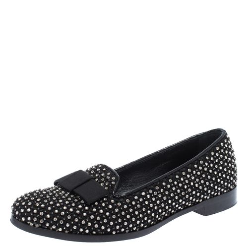 Sergio Rossi Black Crystal Embellished Fabric Bow Detail Flat Loafers Size 36.5 - Sergio Rossi - Modalova