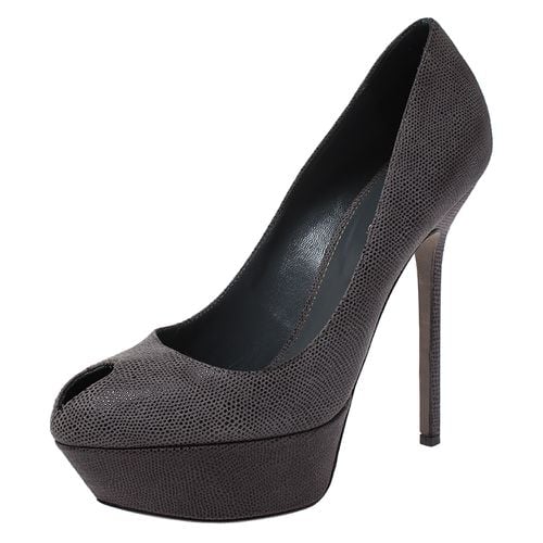 Sergio Rossi Grey Textured Leather Peep Toe Platform Pumps Size 38.5 - Sergio Rossi - Modalova