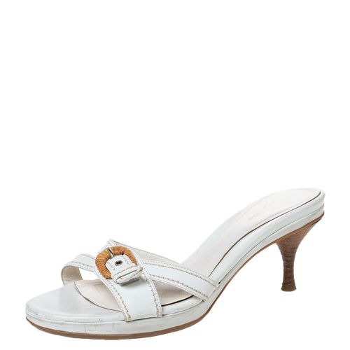 Sergio Rossi White Leather Buckle Detail Platform Slide Sandals Size 39.5 - Sergio Rossi - Modalova