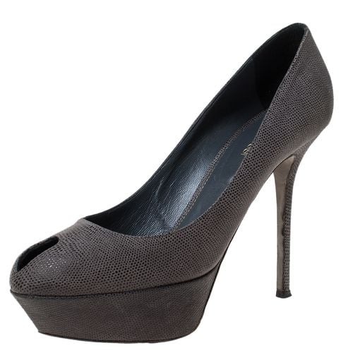 Sergio Rossi Grey Textured Suede Peep Toe Platform Pumps Size 39.5 - Sergio Rossi - Modalova