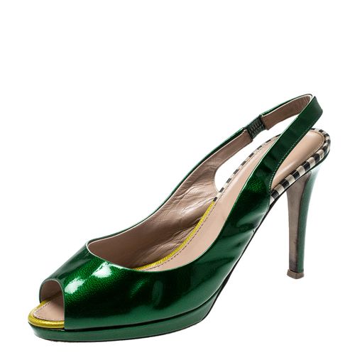 Sergio Rossi Green Patent Leather Peep Toe Slingback Sandals Size 37 - Sergio Rossi - Modalova