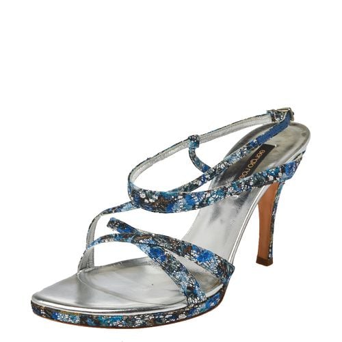 Sergio Rossi Blue Glittered Fabric Strappy Sandals Size 40 - Sergio Rossi - Modalova